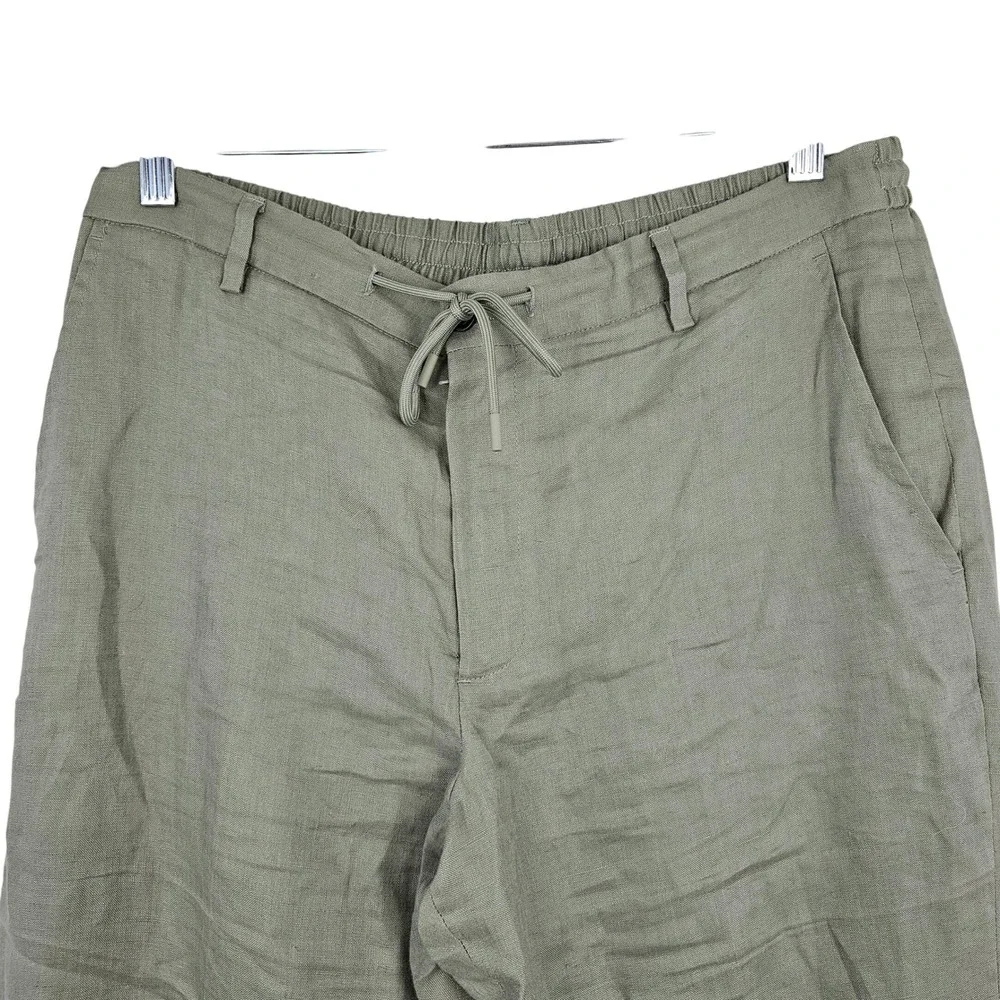 Zara Sage Green Linen Blend Drawstring Elastic Waist‎ Straight Leg Pants